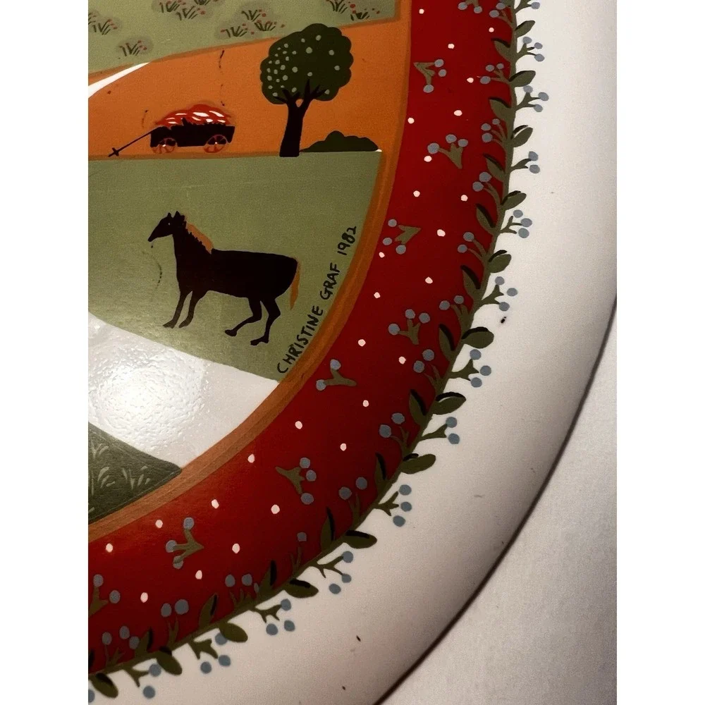 1980s Vintage Folk Art Plastic Placemat Set Of 4 Christine Graf Farm Scene Cozy